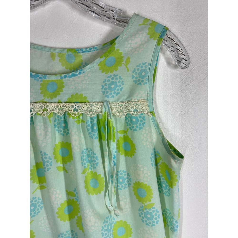 Vintage Dutchmaid Blue Green Floral Mod Shift Nightgown Dress Medium 12 28-30 - Picture 5 of 8